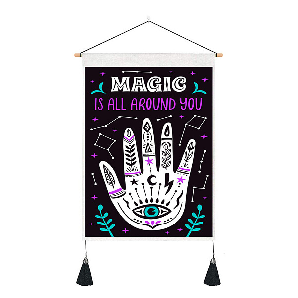 

PandaHall Halloween Theme Polyester Wall Hanging Tassel Tapestry, for Bedroom Living Room Decoration, Rectangle with Hand Pattern, Black...