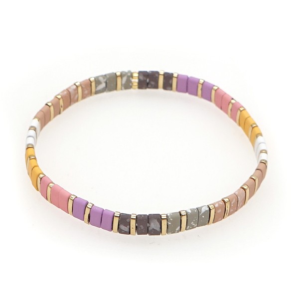 

PandaHall Bohemian Style Rainbow Tila Glass Bead Woven Stripe Bracelet for Women Glass