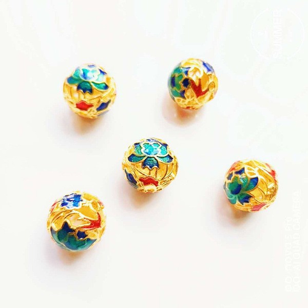 

PandaHall Brass Enamel Beads, Round, Golden, Flower, 12mm Brass+Enamel Flower