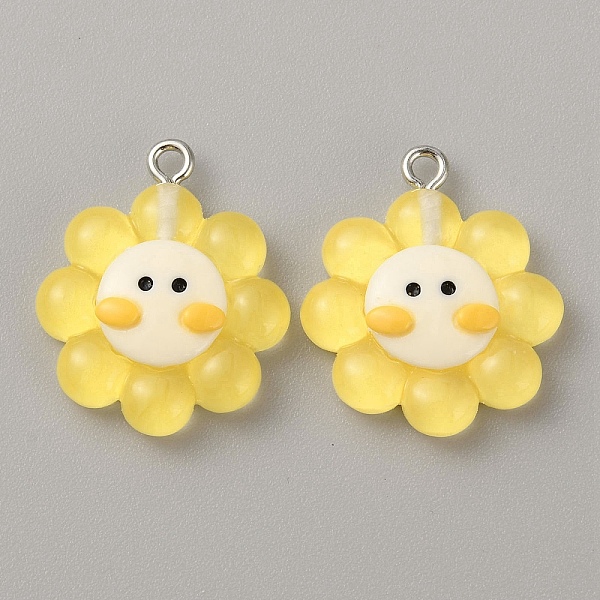 

PandaHall Acrylic Pendants, with Platinum Plated Iron Findings, Flower Charm, Yellow, 24.5x20.5x6mm, Hole: 1.5mm Iron+Acrylic Flower Yellow