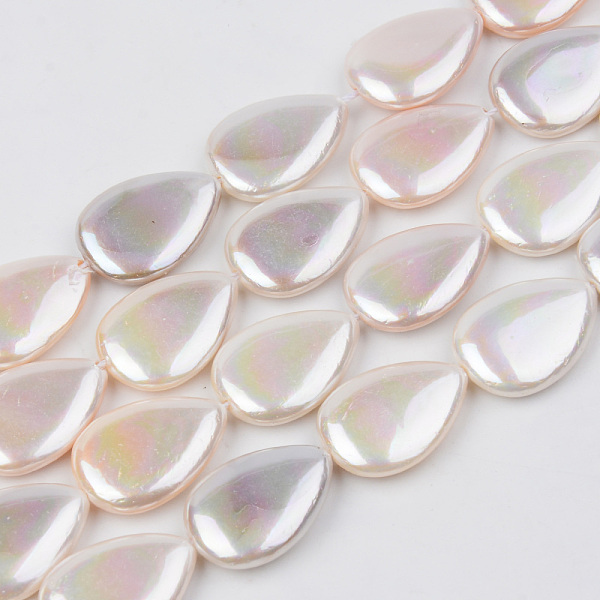 

PandaHall Electroplate Natural Freshwater Shell Beads Strands, Teardrop, Floral White, 18x13x4mm, Hole: 1mm, about 23pcs/strand, 16.14 inch...