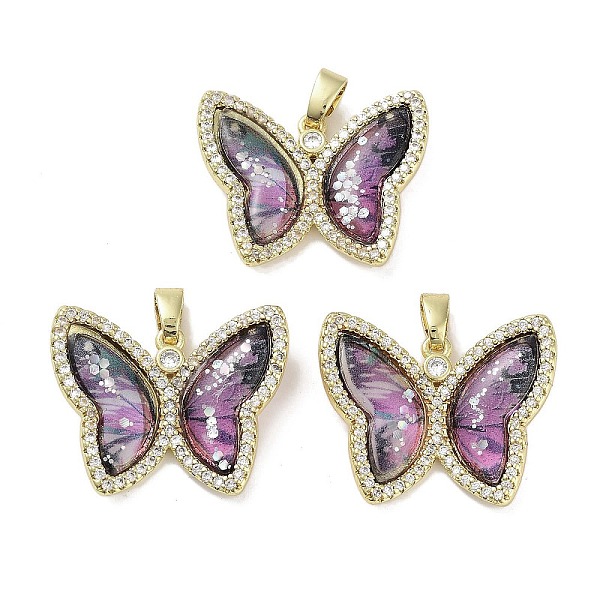 

PandaHall Real 18K Gold Plated Rack Plating Brass Micro Pave Cubic Zirconia Pendants, with Resin, Long-Lasting Plated, Cadmium Free & Lead..., Purple