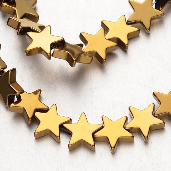 

PandaHall Electroplate Non-magnetic Synthetic Hematite Bead Strands, Star, Golden Plated, 8x8x2~3mm, Hole: 1mm, about 61~63pcs/strand, 15.7...