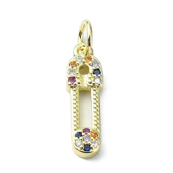 

PandaHall Brass Micro Pave Cubic Zirconia Pendants, with Jump Ring, Real 18K Gold Plated, Safety Pin Charm, Colorful, 17.5x5x2.5mm, Hole..., Multicolor