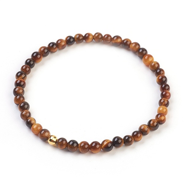 

PandaHall Natural Tiger Eye Stretch Bracelets, with 925 Sterling Silver Spacer Beads, Round, 2-1/8 inch(5.5cm) Tiger Eye