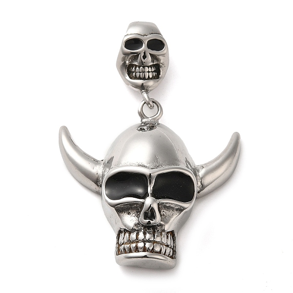 

PandaHall Halloween 304 Stainless Steel Enamel Pendants, Skull Charm, Antique Silver, 71mm Stainless Steel+Enamel Skull Black
