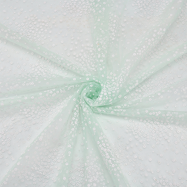 

PandaHall Flower Polyester Mesh Tulle Fabric, Garment Accessories, Honeydew, 160x0.015cm Polyester Green