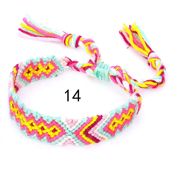 

PandaHall Cotton Braided Rhombus Pattern Cord Bracelet, Ethnic Tribal Adjustable Brazilian Bracelet for Women, Camellia, 5-7/8~14-1/8 inch..., Pink