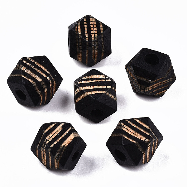 

PandaHall Painted Natural Wood Beads, Laser Engraved Pattern, Faceted, Polygon with Zebra-Stripe, Black, 12x12x12mm, Hole: 3mm Schima Wood...