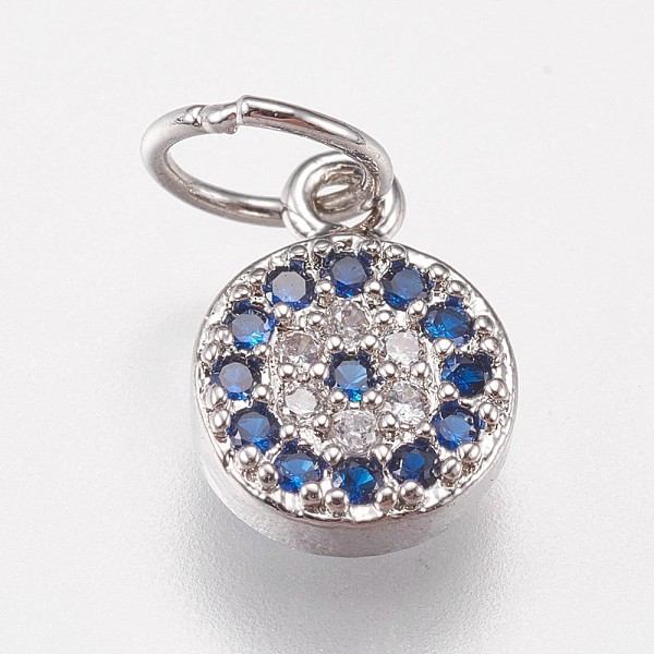 

PandaHall Brass Micro Pave Cubic Zirconia Charms, Flat Round, Blue, Platinum, 9x6x2mm, Hole: 4mm Brass+Cubic Zirconia Flat Round Blue