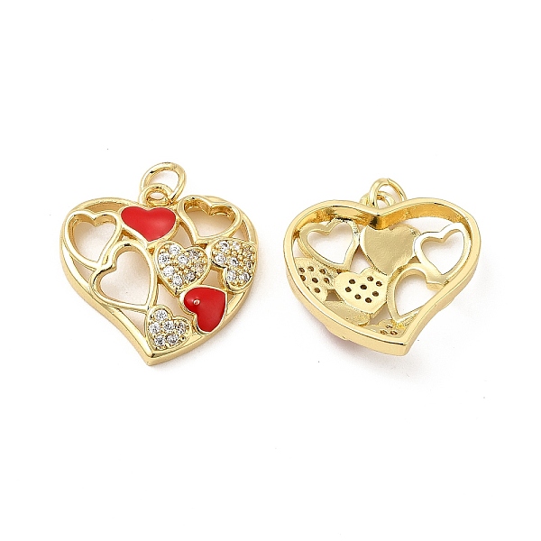 

PandaHall Real 18K Gold Plated Brass Micro Pave Clear Cubic Zirconia Pendants, with Jump Ring & Enamel, Hollow Asymetrical Heart Charm, Red...