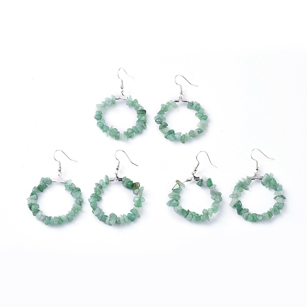 

PandaHall Natural Green Aventurine Dangle Earrings, with Platinum Plated Brass Earring Hooks, Round Ring, 51.2~56.2mm, Pin: 0.5mm Green...