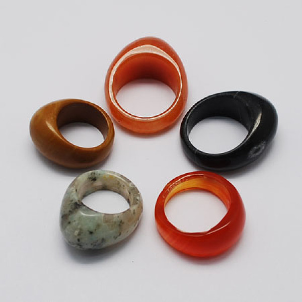 

PandaHall Natural & Synthetic Mixed Stone Wide Band Rings, Mixed Color, 15~20mm Mixed Stone Multicolor