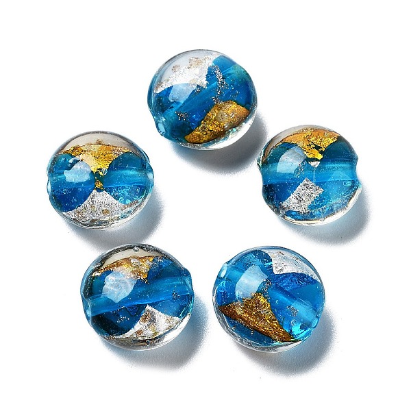 

PandaHall Handmade Lampwork Beads, with Gold Foil, Oval, Dodger Blue, 11~12x11.5~12.5x7~7.5mm, Hole: 2mm Lampwork Oval