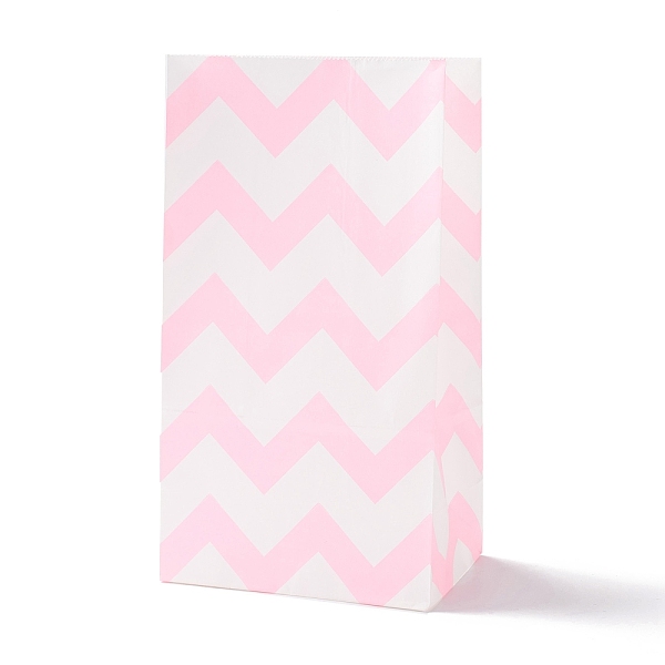 PandaHall Rectangle Kraft Paper Bags, None Handles, Gift Bags, Wave Pattern, Pink, 13x8x24cm Paper Others Pink
