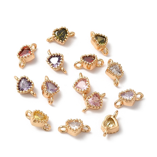 

PandaHall Brass Pave Glass Connector Charms, Heart Links, Golden, Mixed Color, 9x5x3mm, Hole: 1.2mm Brass+Glass Heart Multicolor