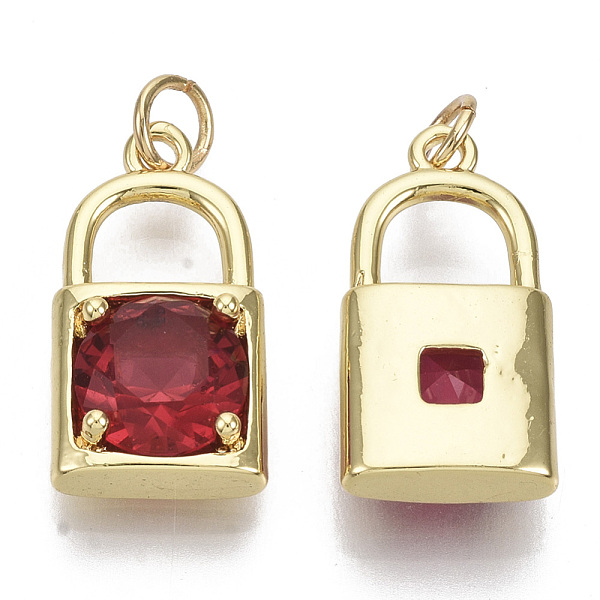 

PandaHall Brass Micro Pave Cubic Zirconia Pendants, with Jump Rings, Nickel Free, Lock, Real 16K Gold Plated, Red, 19x10x5mm, Hole: 3.5mm...