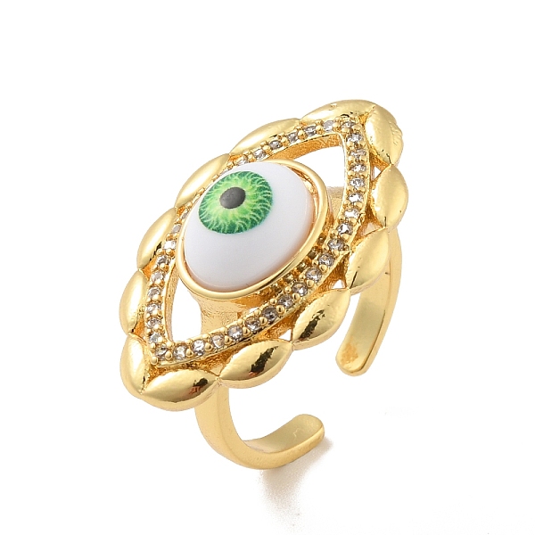 

PandaHall Cubic Zirconia Horse Eye Open Cuff Ring with Acrylic, Real 18K Gold Plated Brass Jewelry for Women, Cadmium Free & Lead Free, Lawn...
