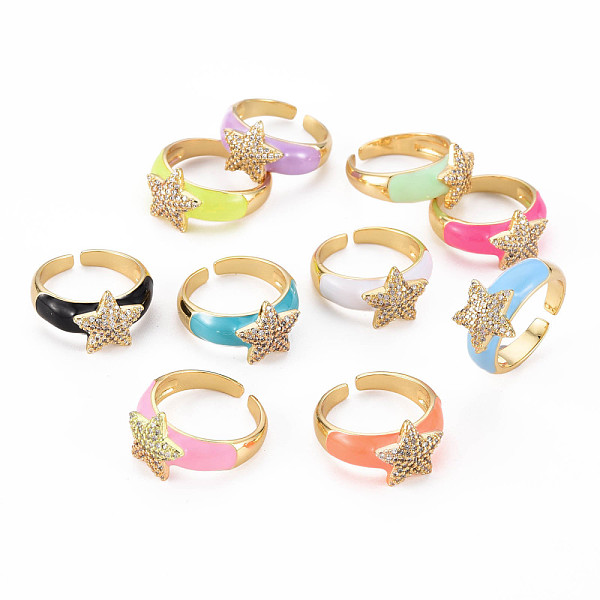 

PandaHall Brass Micro Pave Clear Cubic Zirconia Cuff Rings, Open Rings, with Enamel, Cadmium Free & Nickel Free & Lead Free, Star, Real 16K..., Multicolor