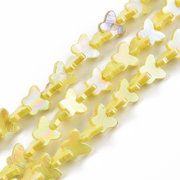 

PandaHall Natural Freshwater Shell Beads Strands, AB Color Plated, Dyed, Butterfly, Yellow, 10~11x12.5~13.5x3mm, Hole: 0.7mm, about...