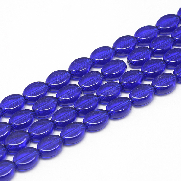 

PandaHall Transparent Glass Beads Strands, Oval, Medium Blue, 9x6x4mm, Hole: 1mm, about 34pcs/strand, 11.8 inch Glass Oval Blue