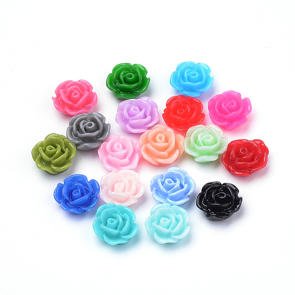 

PandaHall Resin Cabochons, Rose Flower, Mixed Color, 10x5mm, Bottom: 7~8mm Resin Flower Multicolor