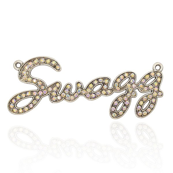 

PandaHall Antique Silver Alloy Rhinestone Links connectors, Necklace Pendants, Word Swagg, Crystal AB, 84x34x2mm, Hole: 2.5mm..., Clear