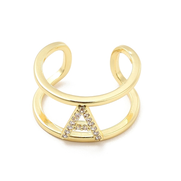 

PandaHall Clear Cubic Zirconia Initial Letter Open Cuff Ring, Real 18K Gold Plated Brass Double Line Ring for Women, Lead Free & Cadmium...