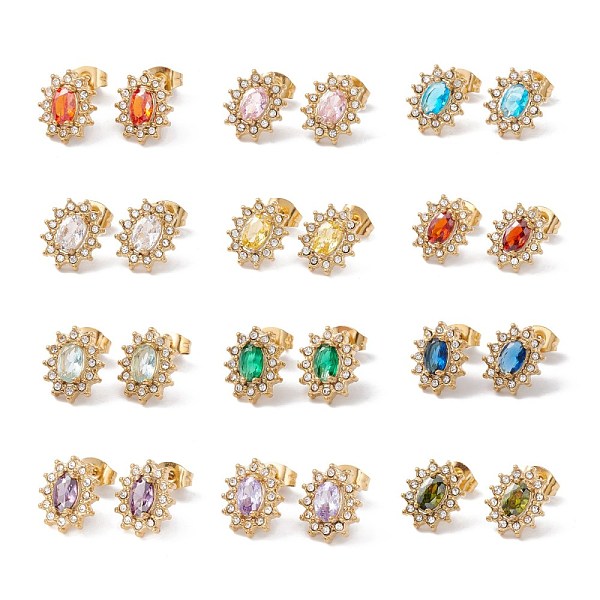

PandaHall Cubic Zirconia & Rhinestone Oval Flower Stud Earrings, Ion Plating(IP) 304 Stainless Steel Jewelry for Women, Golden, Mixed Color..., Clear