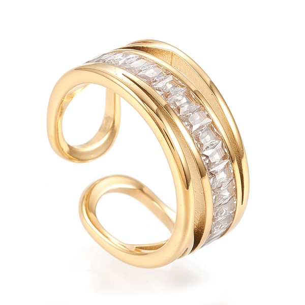 

PandaHall 304 Stainless Steel Cuff Rings, Open Rings, with Clear Cubic Zirconia, Golden, Size 6~9, Inner Diameter: 16~19mm Stainless...