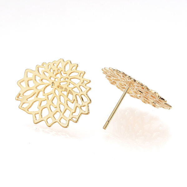

PandaHall Brass Stud Earring Findings, Nickel Free, Real 18K Gold Plated, Hollow, Golden, 17x20mm, pin: 0.8mm Brass Others