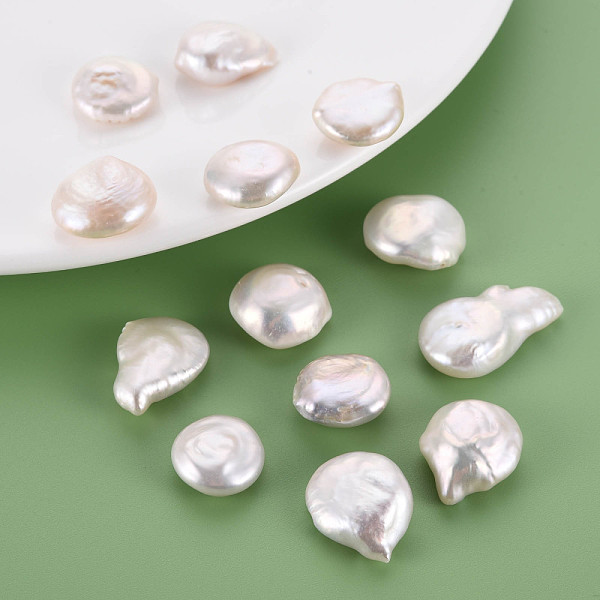 

PandaHall Natural Keshi Pearl Beads, Cultured Freshwater Pearl, No Hole/Undrilled, Flat Round, Seashell Color, 15~28x15~17x6~10mm Keshi...