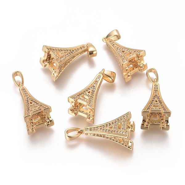 

PandaHall Brass Micro Pave Cubic Zirconia Pendants, Nickel Free, Eiffel Tower, Real 18K Gold Plated, 20x18x18mm, Hole: 2x3mm Brass+Cubic..., Clear