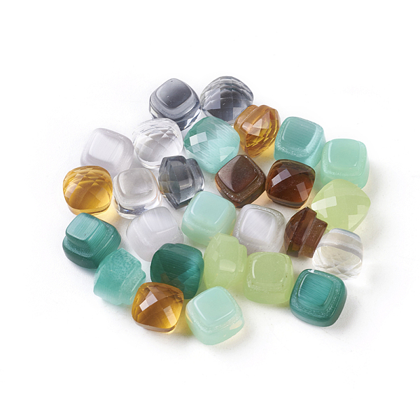 

PandaHall Faceted Glass Cabochons, Square, Flat Back, Mixed Color, 8x8x7mm, Bottom: 5.5x5.5mm Glass Square Multicolor