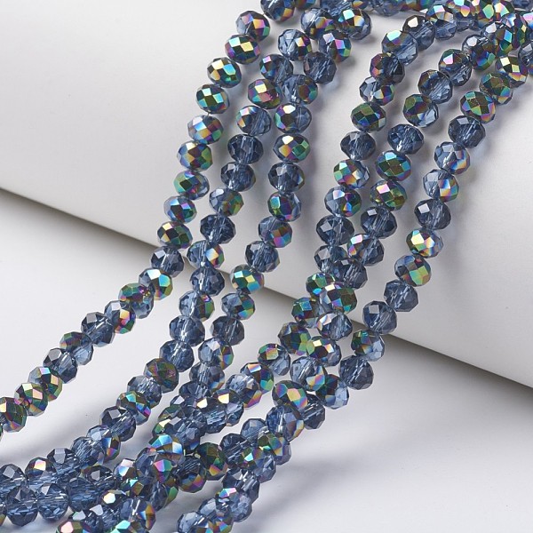 

PandaHall Electroplate Transparent Glass Beads Strands, Half Multi-color Plated, Faceted, Rondelle, Dodger Blue, 4x3mm, Hole: 0.4mm, about...