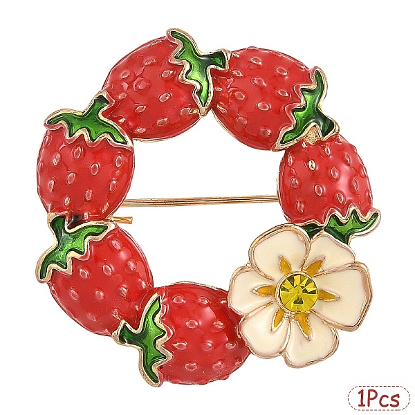 1 broche en alliage émaillé en forme de couronne de fraises avec fleurs