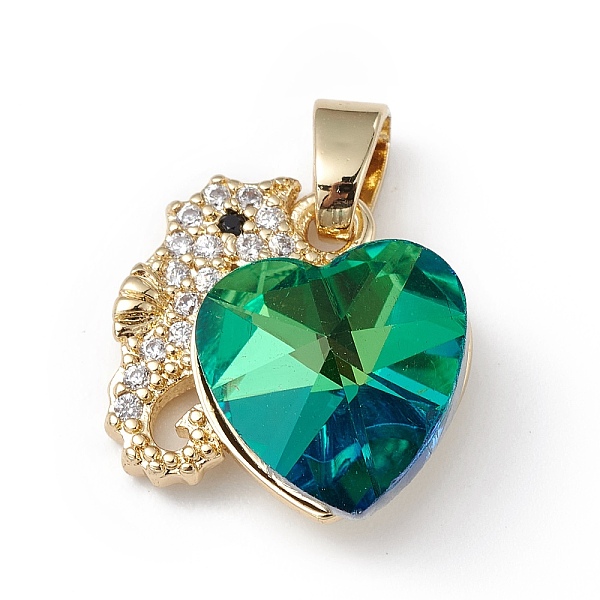 

PandaHall Real 18K Gold Plated Rack Plating Brass Micro Pave Cubic Zirconia Pendants, with Glass, Long-Lasting Plated, Cadmium Free & Lead..., Green