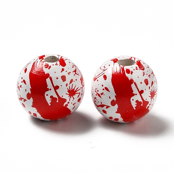 

PandaHall Halloween Theme Printed Natural Wooden Beads, Round with Blood Pattern, Red, 16x14.5mm, Hole: 3.5mm Wood Round Red