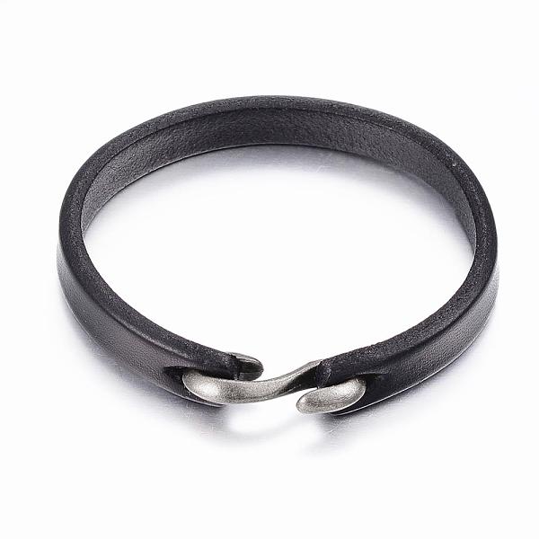 

PandaHall Cowhide Leather Bracelets, with Alloy S-Hook Clasps, Antique Silver, Black, 7-7/8 inch(200mm), 10mm Leather Black