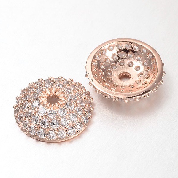 

PandaHall Apetalous Half Round/Dome Brass Micro Pave Cubic Zirconia Bead Caps, Rose Gold, 11x3mm, Hole: 1mm Brass+Cubic Zirconia