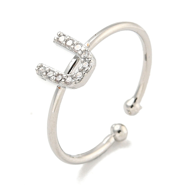 

PandaHall Rack Plating Brass Open Cuff Rings for Women, with Cubic Zirconia, Cadmium Free & Lead Free, Long-Lasting Plated, Letter, Letter U...