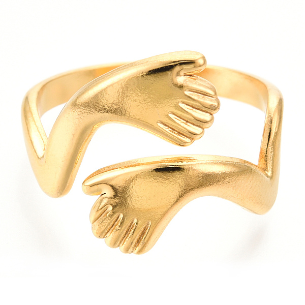 

PandaHall Ion Plating(IP) 304 Stainless Steel Hugging Hand Cuff Rings, Open Rings for Women Gils, Real 18K Gold Plated, US Size 9(18.9mm)...