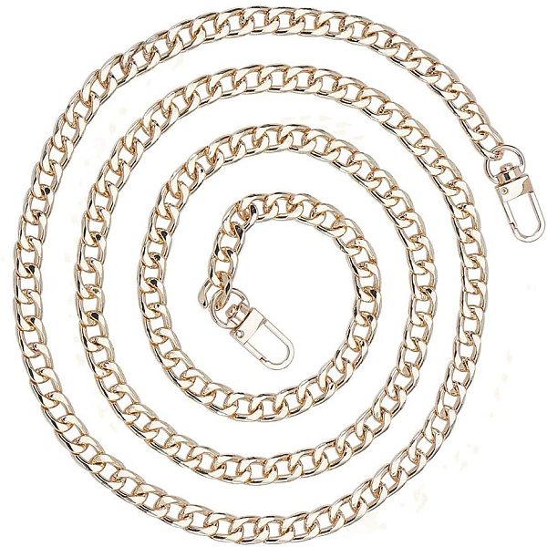 

PandaHall Bag Strap Chains, Iron Curb Link Chains, with Swivel Lobster Claw Clasps, Golden, 55.1 inch(140cm), 1 strand/box Iron