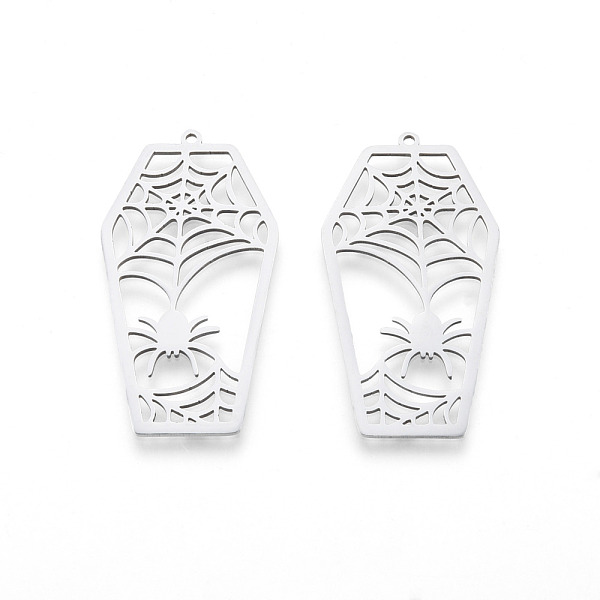 

PandaHall Halloween 201 Stainless Steel Pendants, Laser Cut, Coffin with Spider, Stainless Steel Color, 45x24x1mm, Hole: 1.5mm 201 Stainless...