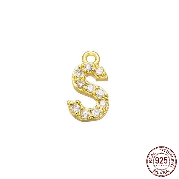 

PandaHall Real 18K Gold Plated 925 Sterling Silver Micro Pave Clear Cubic Zirconia Charms, Initial Letter, Letter S, 9.5x5.5x1.5mm, Hole...