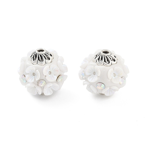 

PandaHall Handmade Indonesia Beads, with Alloy, Resin and Glass, Flower, Antique Silver, White, 18.5mm, Hole: 2mm Polymer Clay Flower White