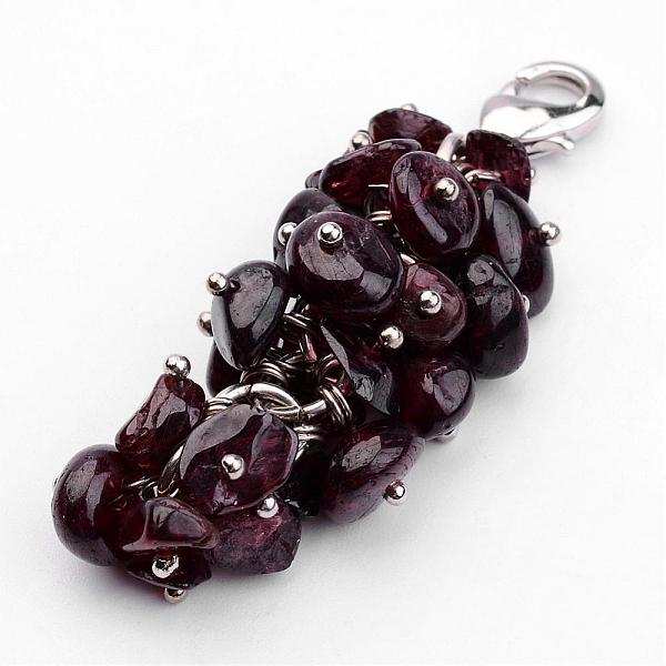 

PandaHall Natural Chip Garnet Pendant Decorations, with Brass Lobster Claw Clasps, Platinum, Dark Red, 53mm Garnet Chip Red