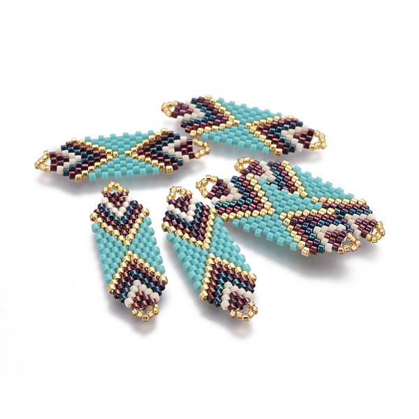 

PandaHall MIYUKI & TOHO Handmade Japanese Seed Beads Links, Loom Pattern, Colorful, 35~36.5x12.5x2mm, Hole: 2x3mm Glass Rhombus