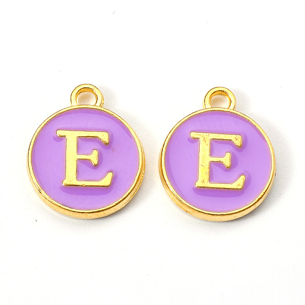

PandaHall Golden Plated Alloy Enamel Charms, Enamelled Sequins, Flat Round with Letter, Medium Purple, Letter.E, 14x12x2mm, Hole: 1.5mm...