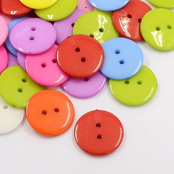 PandaHall Acrylic Sewing Buttons, Plastic Buttons for Costume Design, 2-Hole, Dyed, Flat Round, Mixed Color, 24x3mm, Hole: 2mm Acrylic Flat...